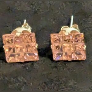 π Pink Simulated Topaz CZ Earrings 925 Sterling Silver Earrings